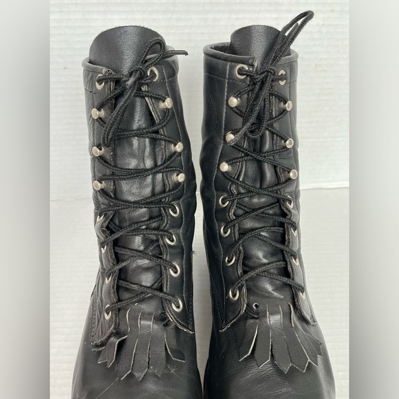 Justin Western Roper Kiltie Boots Women Size 9 B Black Leather Lace Up L0620 - Picture 3 of 11